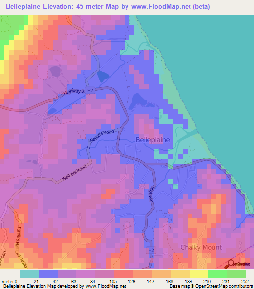 Belleplaine,Barbados Elevation Map