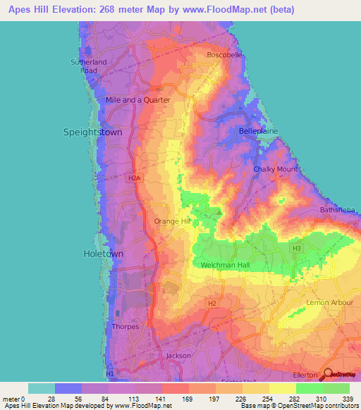 Apes Hill,Barbados Elevation Map
