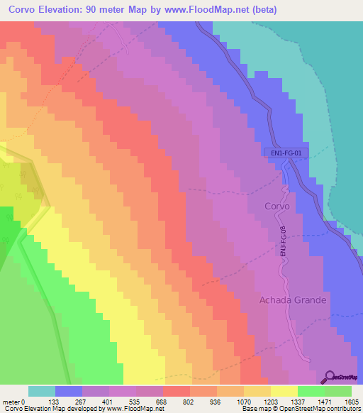 Corvo,Cape Verde Elevation Map