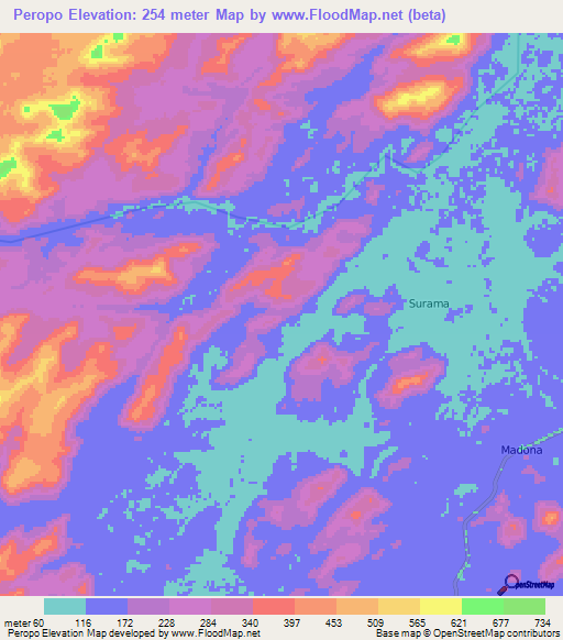 Peropo,Guyana Elevation Map