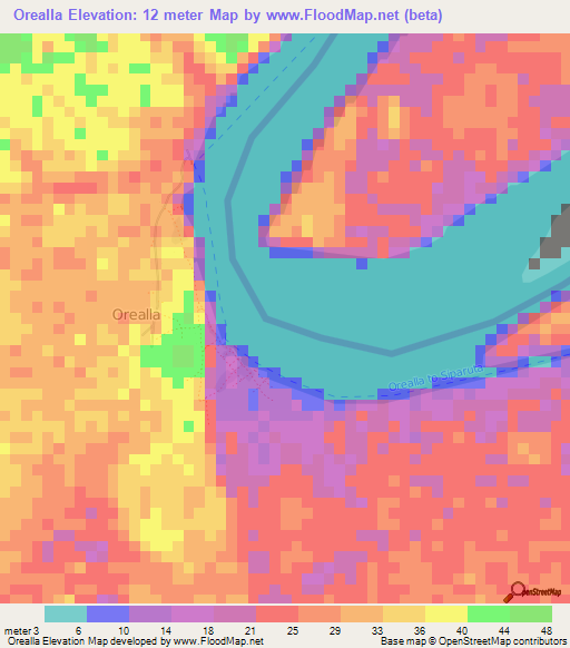 Orealla,Guyana Elevation Map