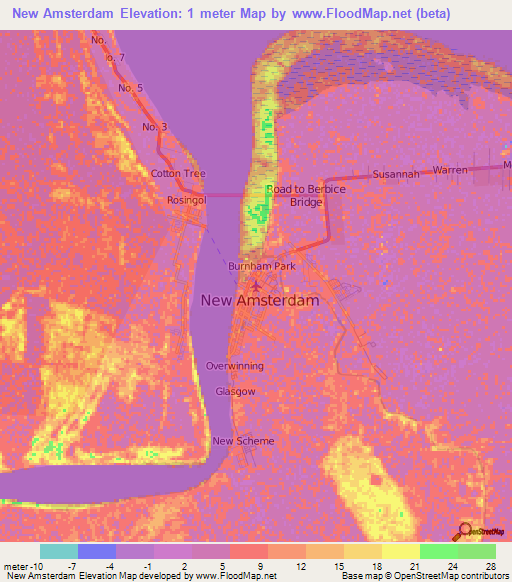 Elevation of New Amsterdam,Guyana Elevation Map, Topography, Contour