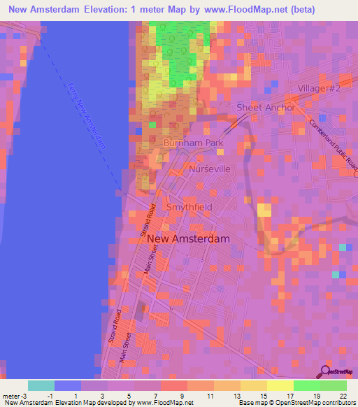 Elevation of New Amsterdam,Guyana Elevation Map, Topography, Contour