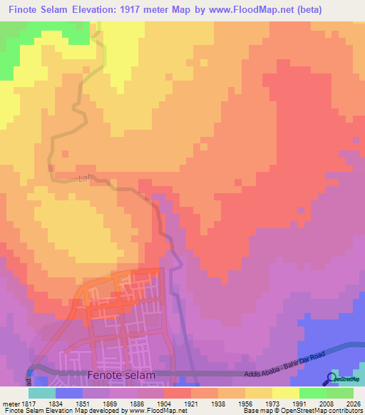 Finote Selam,Ethiopia Elevation Map