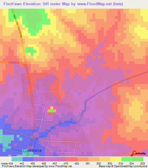Finch'awo,Ethiopia Elevation Map