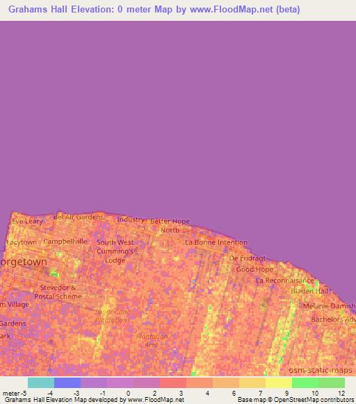 Grahams Hall,Guyana Elevation Map