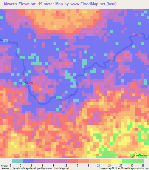 Akwero,Guyana Elevation Map