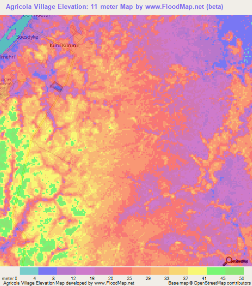 Agricola Village,Guyana Elevation Map