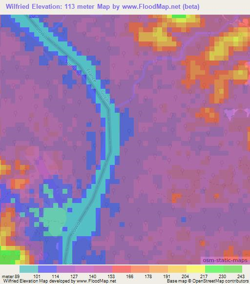 Wilfried,French Guiana Elevation Map