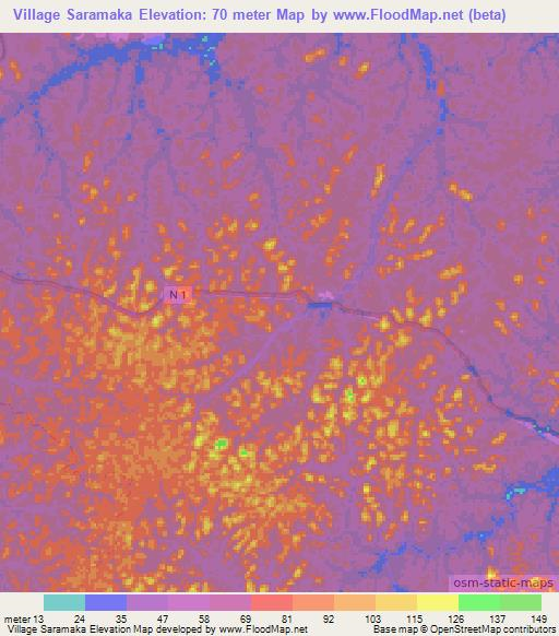 Village Saramaka,French Guiana Elevation Map