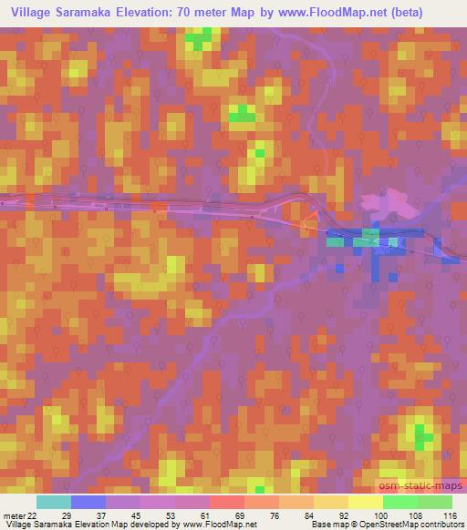 Village Saramaka,French Guiana Elevation Map