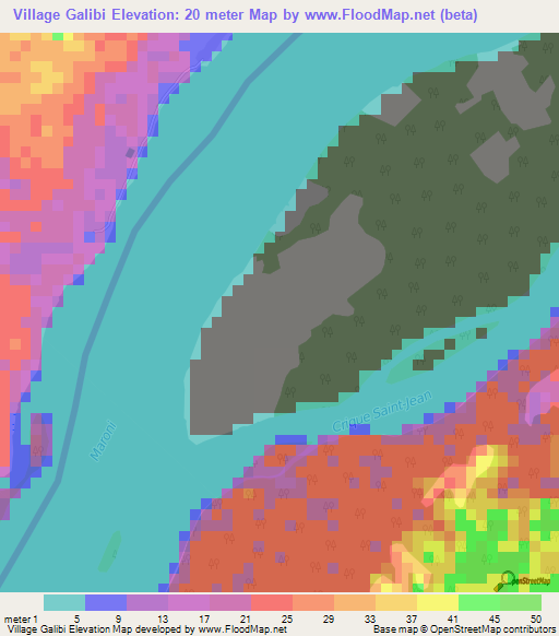 Village Galibi,French Guiana Elevation Map
