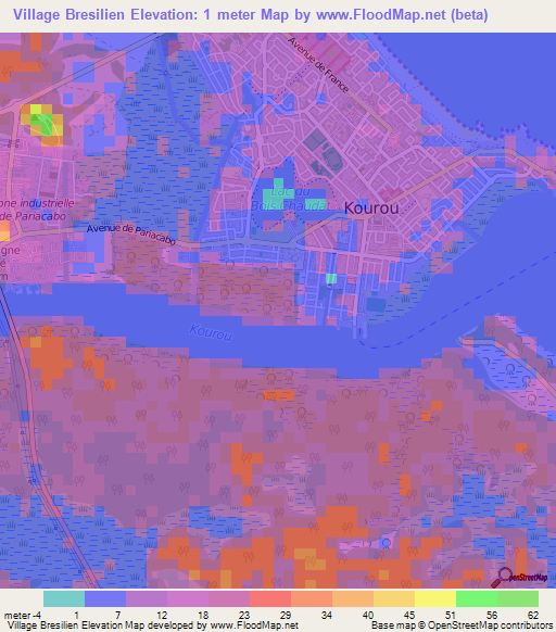 Village Bresilien,French Guiana Elevation Map