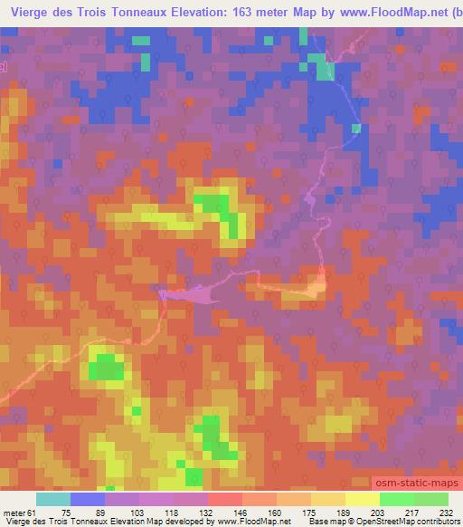 Vierge des Trois Tonneaux,French Guiana Elevation Map