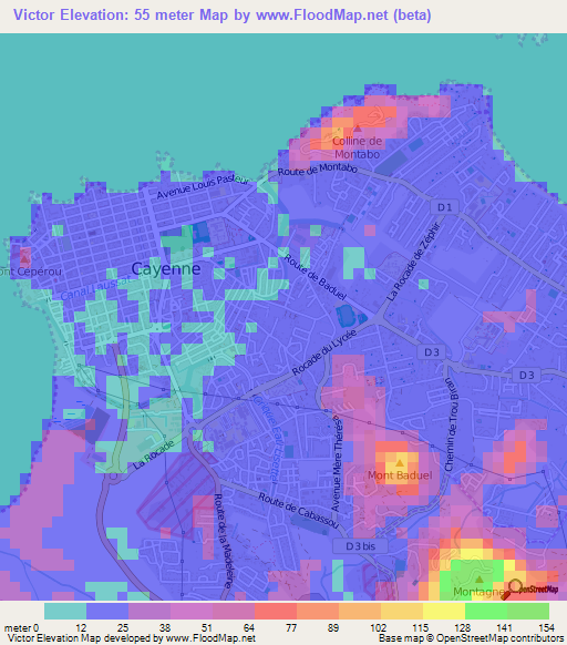 Victor,French Guiana Elevation Map