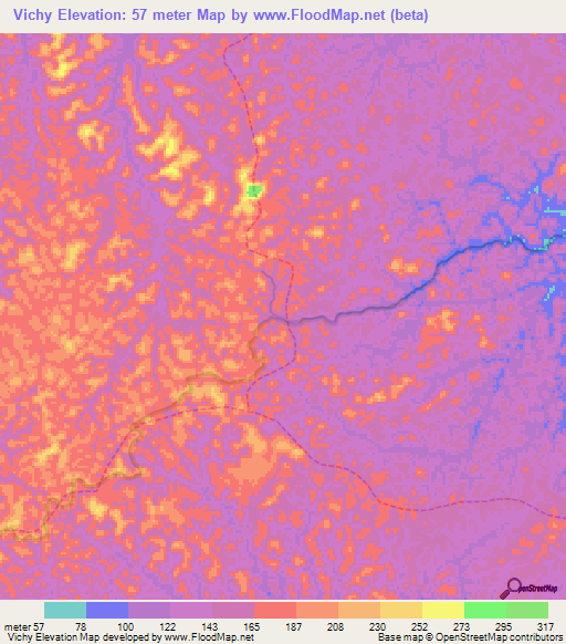 Vichy,French Guiana Elevation Map