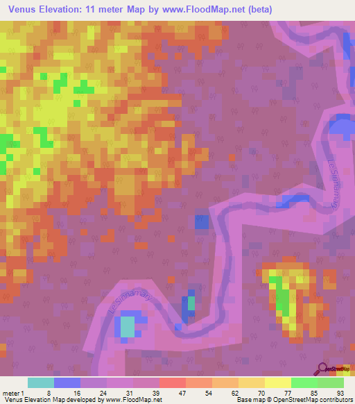 Venus,French Guiana Elevation Map