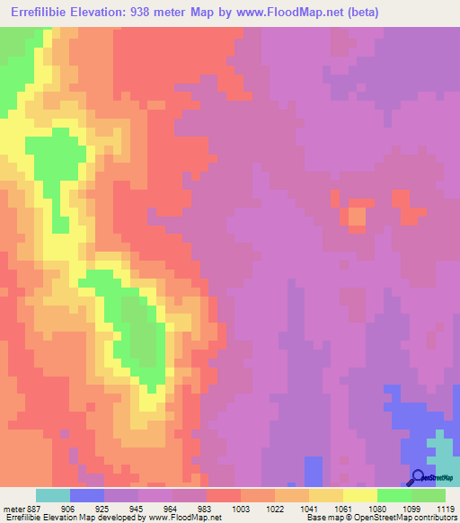Errefilibie,Ethiopia Elevation Map
