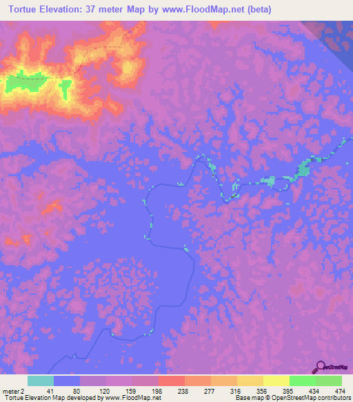 Tortue,French Guiana Elevation Map