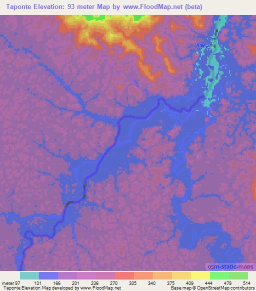 Taponte,French Guiana Elevation Map