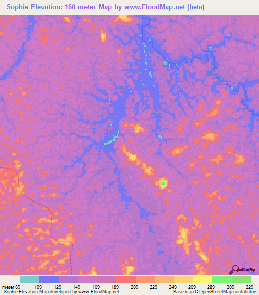 Sophie,French Guiana Elevation Map