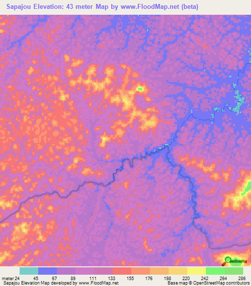 Sapajou,French Guiana Elevation Map