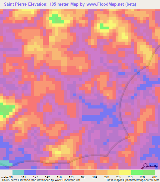Saint-Pierre,French Guiana Elevation Map