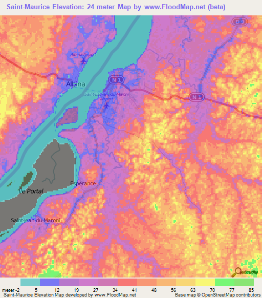 Saint-Maurice,French Guiana Elevation Map
