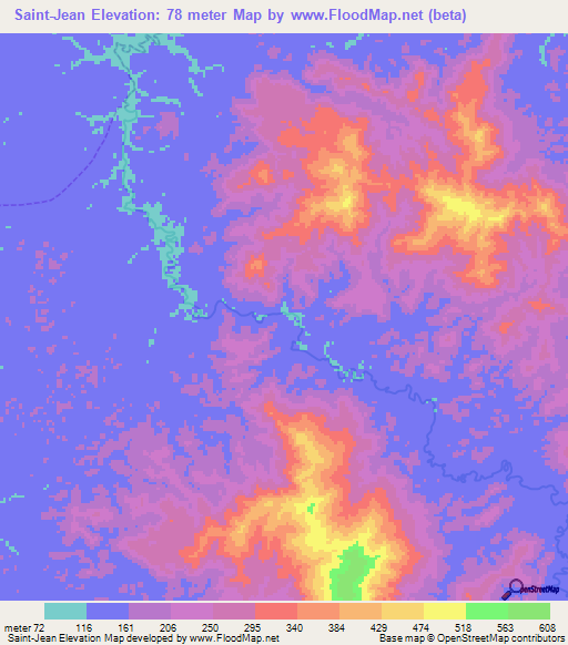 Saint-Jean,French Guiana Elevation Map
