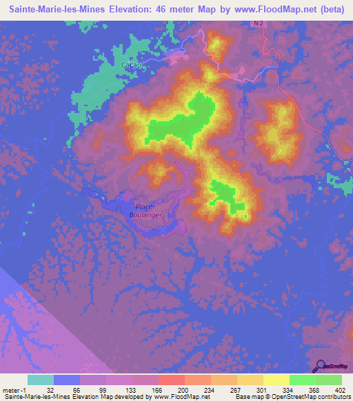 Sainte-Marie-les-Mines,French Guiana Elevation Map