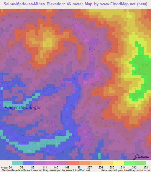 Sainte-Marie-les-Mines,French Guiana Elevation Map
