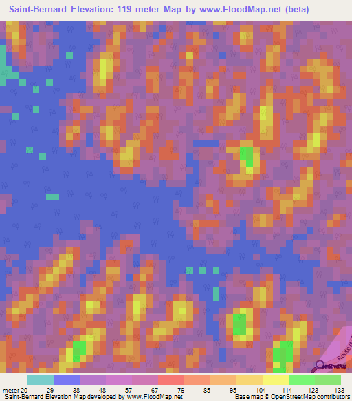 Saint-Bernard,French Guiana Elevation Map