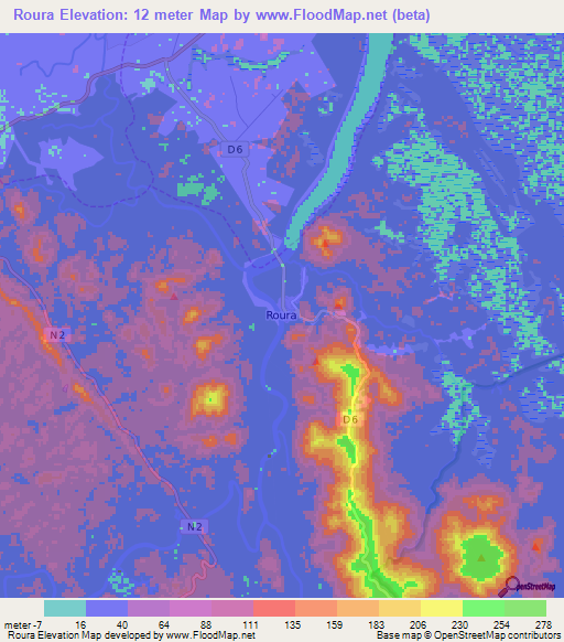 Roura,French Guiana Elevation Map