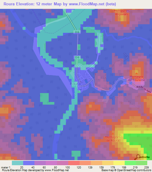 Roura,French Guiana Elevation Map