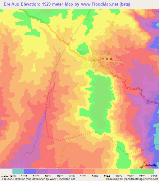 Ere-Auo,Ethiopia Elevation Map