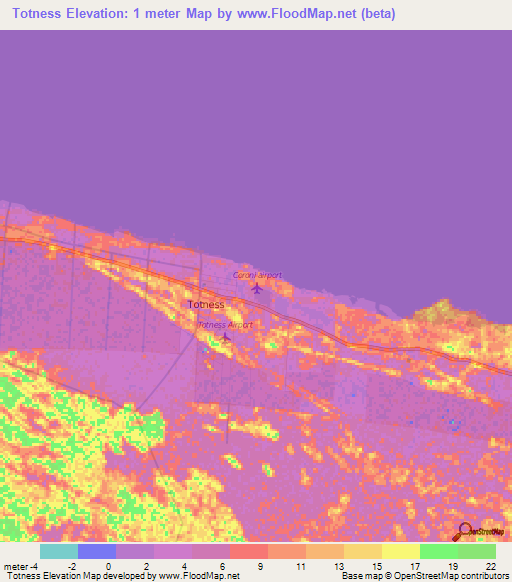 Totness,Suriname Elevation Map