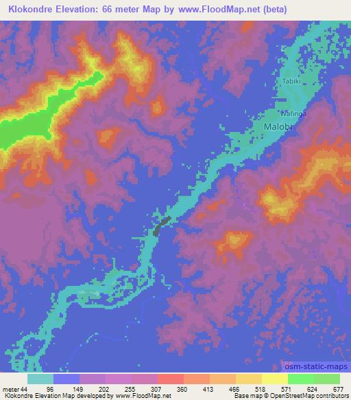 Klokondre,Suriname Elevation Map