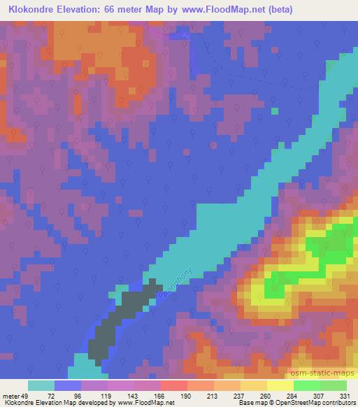 Klokondre,Suriname Elevation Map
