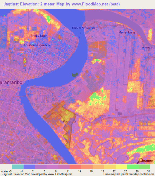 Jagtlust,Suriname Elevation Map