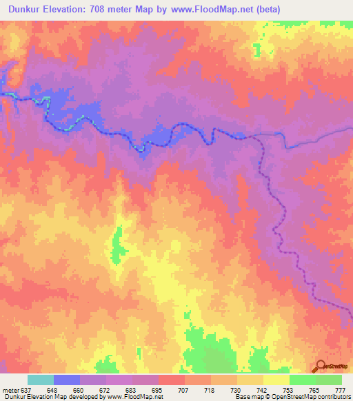 Dunkur,Ethiopia Elevation Map