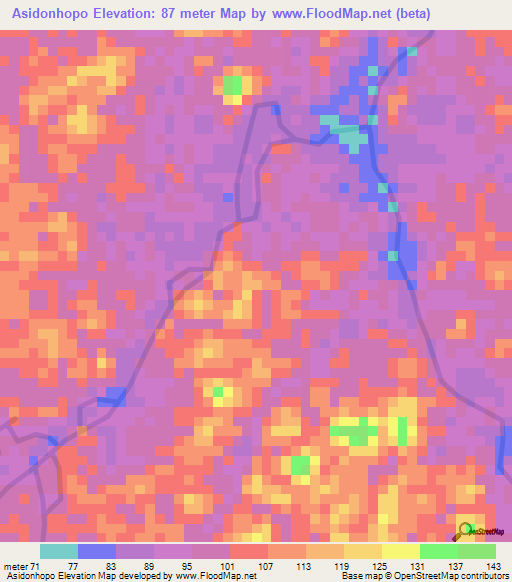 Asidonhopo,Suriname Elevation Map
