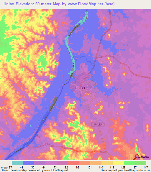 Uniao,Brazil Elevation Map