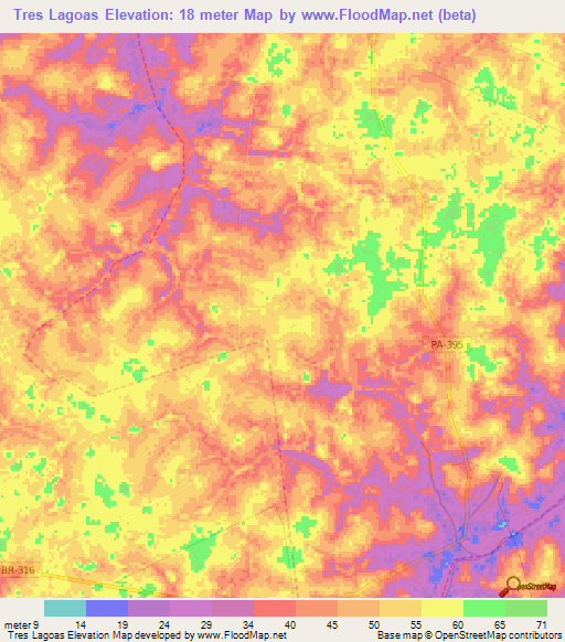 Tres Lagoas,Brazil Elevation Map