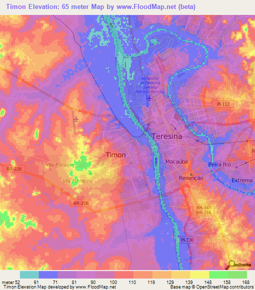 Timon,Brazil Elevation Map