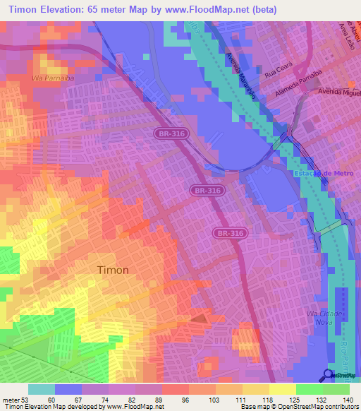 Timon,Brazil Elevation Map