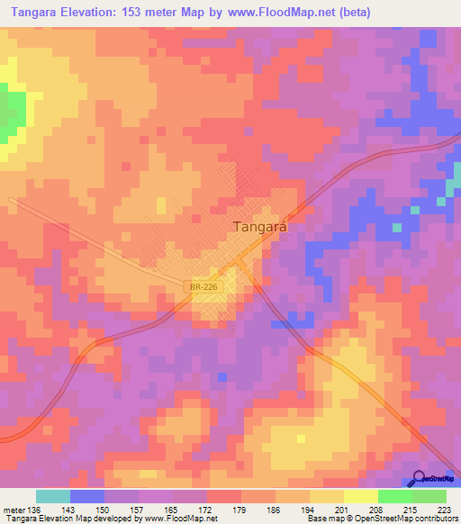 Tangara,Brazil Elevation Map