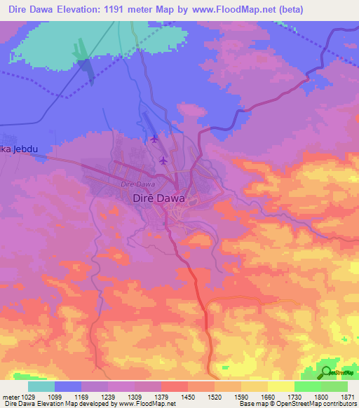 Dire Dawa,Ethiopia Elevation Map