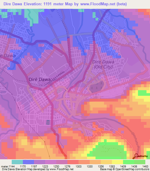 Dire Dawa,Ethiopia Elevation Map