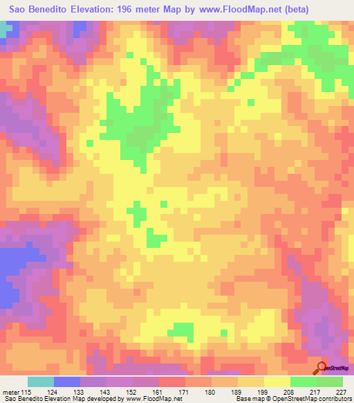 Sao Benedito,Brazil Elevation Map