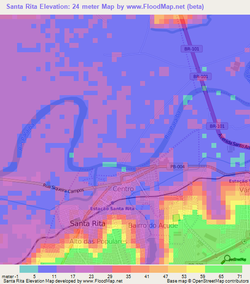 Santa Rita,Brazil Elevation Map
